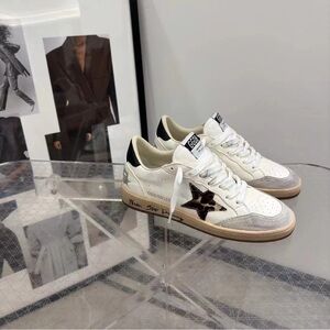 Golden Goose White Leather Low-Top Sneakers with Leopard Star